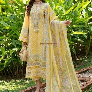 Elegant Yellow Embroidered Women's Dress with Dupatta kanwal malik 3 piece Pakis